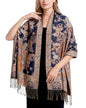 Achillea Elegant Paisley Floral Pashmina Shawl and Wrap – Boho Rave Scarf for Festival, Travel & Everyday Wear - color: Navy Amber Gold