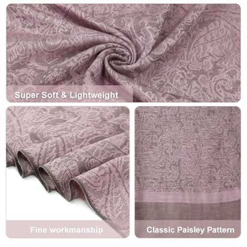 Silky Paisley Pashmina Shawl Scarf-Women's Soft Double-side Jacquard Pashminas Wrap for Evening Dress Travel Shawl - color: A-pink Grey