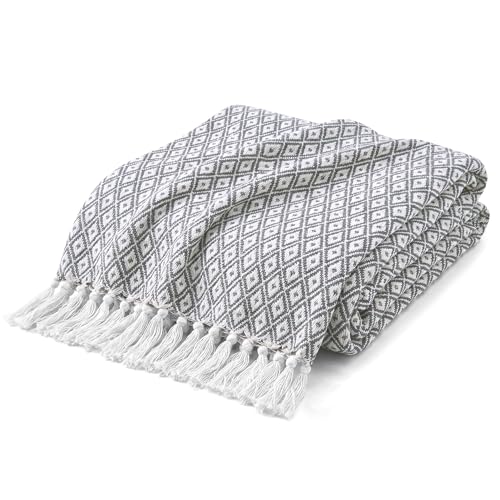 Americanflat 50x60 Throw Blanket - Soft and Breathable Cotton Throw Blanket for Couch, Bed, Chair - Decorative Blankets Perfect for Home or Outdoor Use - Cloud Grey and White Mini Diamond Design - color: Omala Cloud Grey and White Mini Diamond, size: 50x6