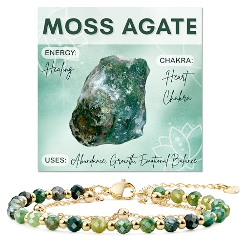Farfume Crystal Bracelet Beaded Bracelets 4mm Natural Stone Beads Gemstone Handmade Jewelry Gift for Women - color: Moss Agate-personal growth