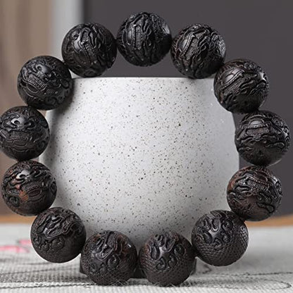 Zen Dear Unisex Natural Ebony Wood Buddhist Prayer Bead Necklace Bracelet Tibetan Prayer Mala Beaded Black - style: 18mm 13Beads Carving PiXiu