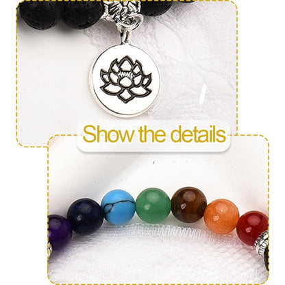 Chakra Bracelets for Women Men 8mm Buddhist Yoga Bead Bracelet with Black Lava Stone Bracelet Elastic Meditation Accessories - color: Color B