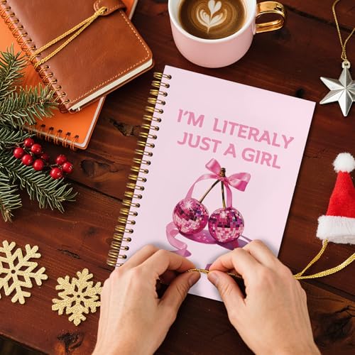 I'm Literally Just a Girl Pink Coquette Cherry Bow Spiral Notebook 5.5x8.3, Preppy Girly Journal for Women, Pink Office Supplies, Aesthetic Notebooks for Note Taking - color: Notebook-05
