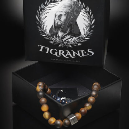 Tigranes Premium Natural Stone Bracelet Collection – Handmade Gemstone Jewelry in Luxury Branded Gift Box - style: Midnight Tiger’s Eye