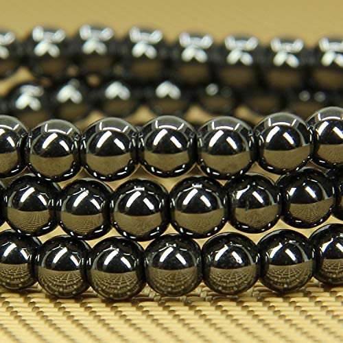 Angelstones Handmade Natural Healing Gemstone 6mm Round Beads Stretch Crystal Bracelet 7 Inch Unisex - color: Black Hematite