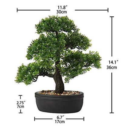 Artificial Bonsai Tree Juniper Faux Plants Indoor Small Fake Plants Decor with Ceramic Pots for Home Table Office Desk Bathroom Shelf Bedroom Living Room Farmhouse Decorations - style: 14" Ficus