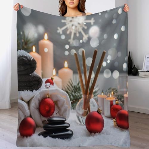 Christmas Balls Towels Throw Blanket, Soft Lightweight Cozy Warm Zens Stones Candle Flannel Blankets for Couch Bed Travel, 50"x60" - color: Christmas Balls Towels, size: 50"x60"
