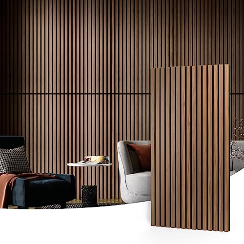 Art3d 2 Wood Slat Acoustic Panels for Wall and Ceiling - 3D Fluted Sound Absorbing Panel with Wood Finish - Walnut - color: Walnut, size: 2pcs - 47.2＊23.6in.