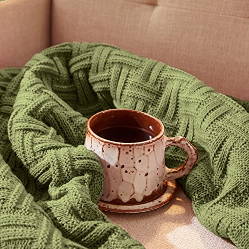 Aormenzy 50x60 Cozy Acrylic Cable Knit Blanket for Couch, Sofa, Bed, Olive Green (1.7lb) - color: Olive Green