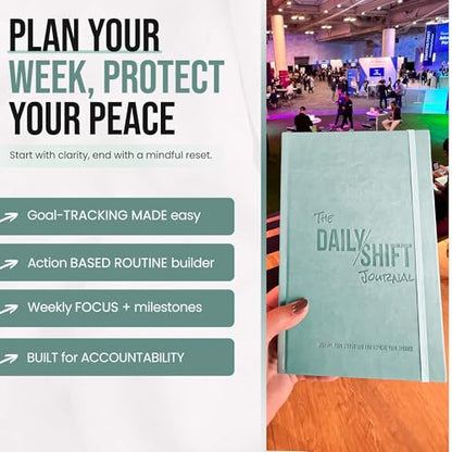The Behavior Shift Daily Shift Goal Journal - Guided Journal for Goals, Productivity, Mindfulness & Self Care - Wellness Planner with Prompts for Men & Women - 52 Week undated Progress Tracker (Green)