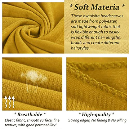XTREND 4 Pieces Head Wraps for Women Stretchy Jersey Turban Fashion Headwrap Lightweight Breathable Hijab Hair Wraps Scarf Tie for Locs Braids (Black, Coffee, Army Green, Turmeric) - color: Black, Coffee, Army Green, Turmeric