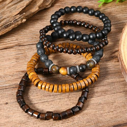 Long tiantian Beaded Bracelets for Men Wooden Bead Bracelets Stackable Layered Stretch Bracelet Trendy Wooden Jewelry Gift for Men - color: D-Bead Bracelets