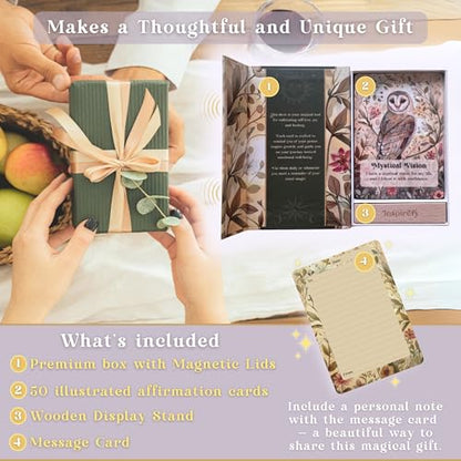 Magical Self-Love Affirmation Cards - 50 Beautifully Illustrated Positive Affirmations for Confidence & Mindfulness - Premium Deck with Wooden Stand & Gift Box - Self Care & Meditation Gift for Women - style: Magical Self-Love