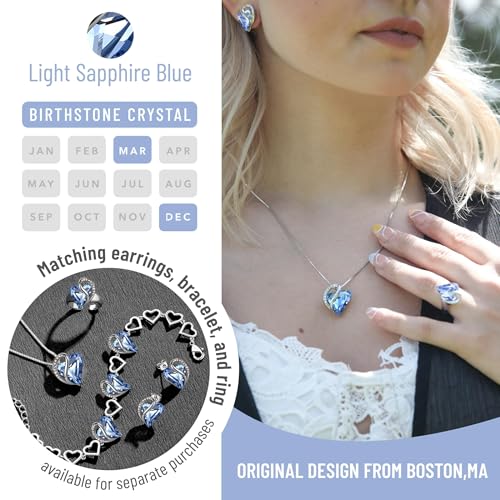 Leafael Gift Necklaces for Women, Infinity Love Birthstone Heart Crystal Pendant, Birthday Anniversary Jewelry for Wife, Mom, and Her, Silver Plated, 18" + 2" Adjustable Chain - color: 03-March & December-Light Sapphire Blue