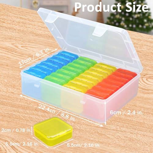 Bead Organizer Box(Red,Yellow,Blue,Green), Small Bead Organizers and Storage Plastic Cases Mini Clear Containers Boxes with Hinged Lid for Bracelet Making DIY Jewelry Craft