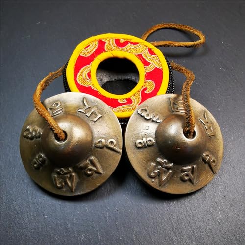 Tibetan Tingsha Bell Set - Tibetan Cymbals - for Sound Healing, Yoga, Meditation, and Mindfulness,Handmade in Nepal,Made of Brass,Om Mantra Pattern,6.5cm/2.6 inch - color: 7-Brass-OM-6.5cm