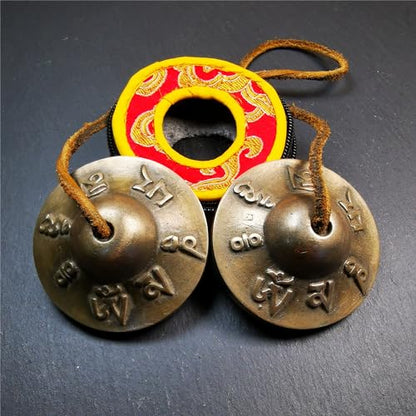 Tibetan Tingsha Bell Set - Tibetan Cymbals - for Sound Healing, Yoga, Meditation, and Mindfulness,Handmade in Nepal,Made of Brass,Om Mantra Pattern,6.5cm/2.6 inch - color: 7-Brass-OM-6.5cm