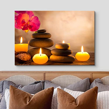 Canvas Prints Wall Art - Spa Still Life with Aromatic Candles and Zen Stones | Modern Wall Decor/Home Decoration Stretched Gallery Canvas Wrap Giclee Print & Ready to Hang - 12" x 18"