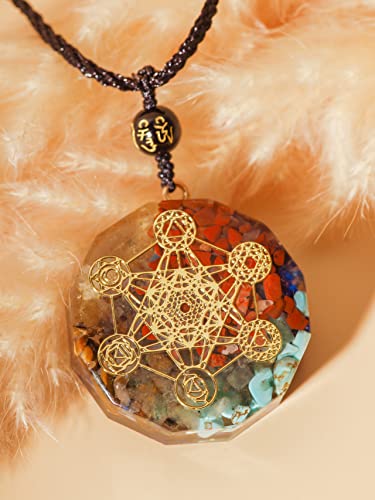 MINACHI Orgone Necklace, 7 Chakra Stone Orgonite Pendant for Spiritual Healing and Positive Energy Meditation - color: Metatron Cube