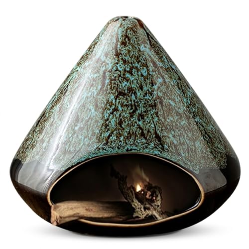 Handcrafted Ceramic Palo Santo Holder –Artistic Incense Burner for Meditation, Mindfulness & Zen Home Decor – Wabi-Sabi Style Cone Sculpture, Relaxation & Aromatherapy-Gift for Yoga (Viridis) - color: Vilidis