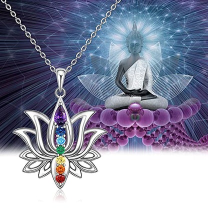 Chakra Necklaces for Women Lotus Flower Necklace Sterling Silver Mandala Yoga Lotus Pendant 7 Chakra Jewelry Gifts
