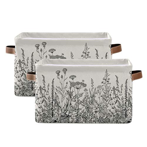 Blueangle Black And White Flowers Rectangle Storage Bin, 15 x 11 x 9.5 in, Collapsible Organizer Storage Basket for Home Décor, 2PACK - color: Black And White Flowers, size: 2 PCS