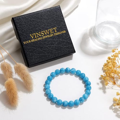 Vinswet 4mm 6mm 8mm Healing Crystal Bracelets for Women Men Natural Stone Beaded Stretch Bracelet Handmade Gemstone Reiki Spiritual Jewelry Gifts - color: Apatite, size: 8mm