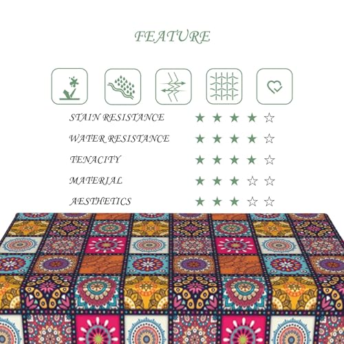 70x120 Inch Boho Mandala Rectangle Tablecloth Navajo Indian Ethnic Style Colorful Geometric Table Cloth Washable Durable Table Cover Kitchen Home Banquet Buffet Party Picnic Wedding Decor