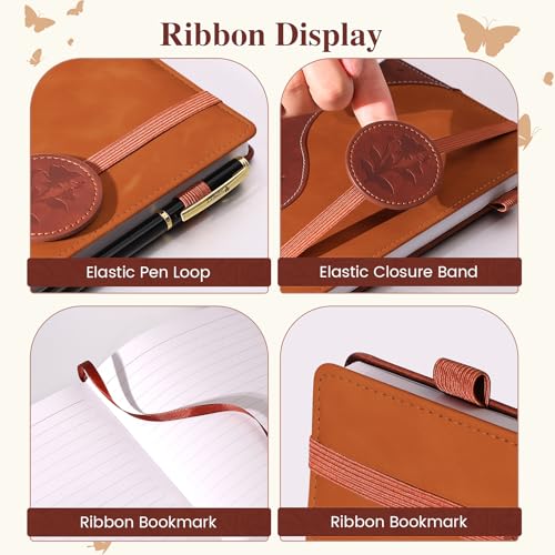 Lined Journal Notebook, A5 Hardcover Leather Journal for Men Women, 200 Pages 100 GSM Thick Paper, Journaling Notebooks for Work School Travel Note Taking, Brown - color: brown