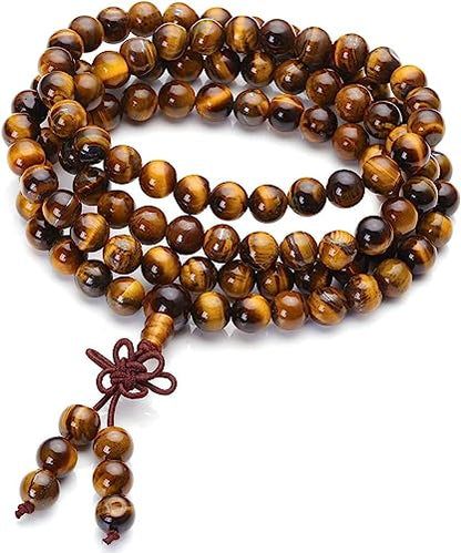 108 Mala Beads Necklace 7 Chakra Tree of Life Pendant Prayer Buddha Bracelets Healing Stone Yoga Men Women Jewelry - color: Stones Tibetan Tiger Eye