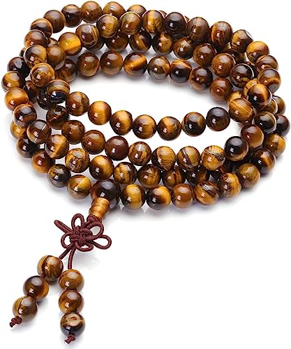 108 Mala Beads Necklace 7 Chakra Tree of Life Pendant Prayer Buddha Bracelets Healing Stone Yoga Men Women Jewelry - color: Stones Tibetan Tiger Eye