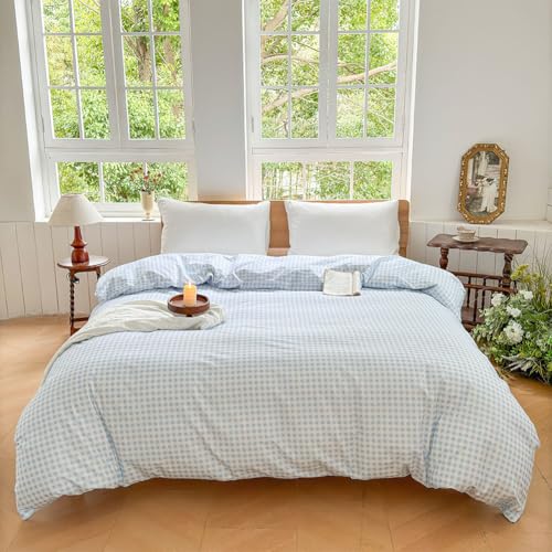 Light Blue Gingham Cotton Weighted Blanket Cover 88"x104", Blue Checked Plaid Duvet Cover for Weighted Blanket, Grid Cotton Heavy Blanket Duvet Cover (Light Blue Gingham, 88"x104") - color: Light Blue Gingham (No Blanket), size: 88"x104"