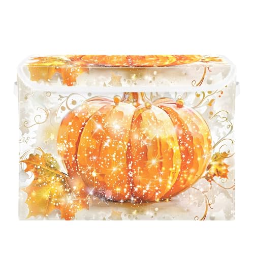 senya Large Storage Bins with Linen Autumn Pumpkin Collapsible Foldable Storage Cubes Fabric Closet Organizer Containers Box with Flip-Top Lid for Home Bedroom Office 16.7 x 12.6 x 11.8in - color: Autumn Pumpkin