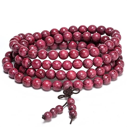 108 8mm Wooden Mala Necklace Bracelet for Men and Women, Prayer Meditation Buddhist or Wear Jewelry, for Gifts for Yourself or Friends and Family. - color: Violet Wood