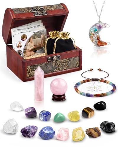 Crystals and Healing Stones Set, Chakra Healing Crystals, 7 Chakra Stones Set, Chakra Bracelets, Rose Crystal Wand and Ball, Reiki Energy Balance and Protection, Relief Anxiety Stress Gifts for Women - color: Colorful (Set 13)
