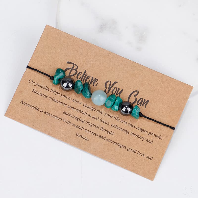 COLORFUL BLING Handmade Healing Chakra Beaded Bracelet with Spiritual Meaningful Card Crystal Natural Stone Strand Bracelet for Women Reiki Yoga Meditation Jewelry Protection Gifts - color: green
