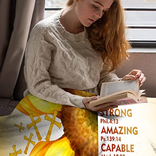 AMITAYUS Yellow Sunflower Prayer Blanket Bible Verse Healing Inspirational Sympathy Fleece Throw Religious Christian Gifts for Women Wife - Womens Gift Ideas - 50''x60'' - color: Christian Bible Verse, size: Medium 60"x50