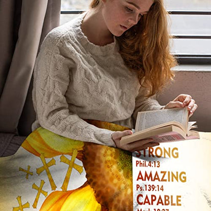 AMITAYUS Yellow Sunflower Prayer Blanket Bible Verse Healing Inspirational Sympathy Fleece Throw Religious Christian Gifts for Women Wife - Womens Gift Ideas - 50''x60'' - color: Christian Bible Verse, size: Medium 60"x50