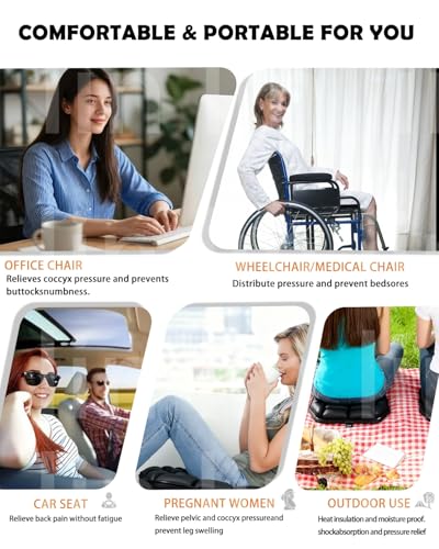 Inflatable Seat Cushion Self-Inflating No Pump Needed, Portable Adjustable 3D Airbag Ergonomic Cushion for Airplane Travel, Car, Office Chair, Wheelchair, Camping, Long Sitting Comfort