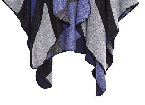 Urban CoCo Women's Color Block Shawl Wrap Open Front Poncho Cape - color: Series 19-royal Blue