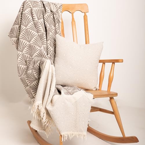 Premium Cotton Throw Blankets – 70x50 Inch, Fabric with Elegant Geometric Pattern – Perfect for Living Room, Bedroom and Home Decor (Antracite) - color: Antracite