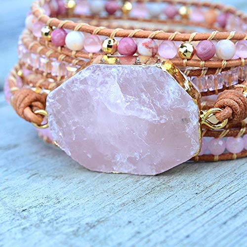 Boho Wrap Bracelet for Women, Handmade Natural Imperial Jasper Multi-Layer Stone Beaded Bracelet, Bohemian Healing Crystal Stone Jewelry Gifts - color: Pink