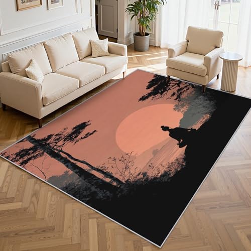 Washable Meditation Area Rugs 4x4, Yoga Zen Rugs for Living Room Bedroom, Yoga Home Decor, Low Pile Soft Non Slip Thin Carpet Y83 - color: Black Peach, size: 4' x 4' (Square)