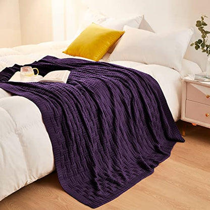 Aormenzy Soft Cozy Acrylic Throw Blanket, Cable Knit for Couch, Dark Purple (1.7lb) - color: Dark Purple