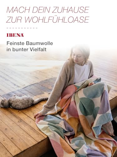 IBENA Pure Organic Cotton Jacquard Woven Low Pile Velour Throw Blanket with Candy Colored Dots