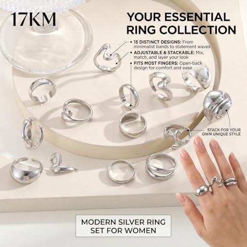 16 PCS Gold Chunky Rings Set for Women, 14k Gold Plated Thick Dome Stackable Open Rings Trendy Dainty Minimalist Jewelry Gifts - color: 02-Silver