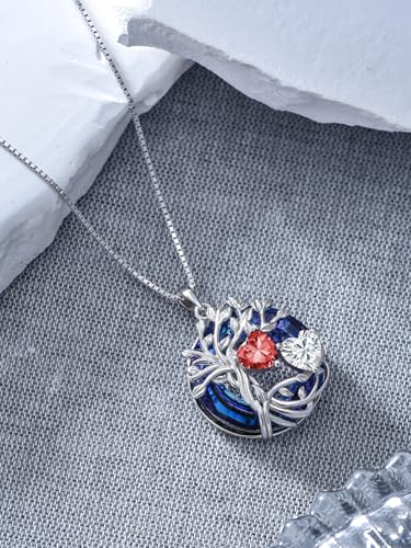 TOUPOP s925 Sterling Silver Family Celtic Tree of Life Pendant Necklaces with 2 Heart Birthstone with Blue Austrian Crystal Jewelry Birthday Valentines Day Gifts for Her, Anniversary Christmas Gifts for Wife Girlfriend Mom (18K Real White Gold Filled) - c
