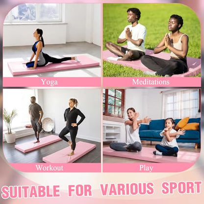 Lyrow 3 Inch 72"x 24" Thick Foldable Yoga Mat with Carry Strap, Non-slip Portable Foam Gym Mat for Yoga, Pilates and Stretching - color: Peach Pink