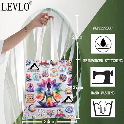 LEVLO Yoga Canvas Tote Bag Yoga Lover Gift Yoga Coach Merchandise Yogini Shoulder Bag Yoga Instructor Gift