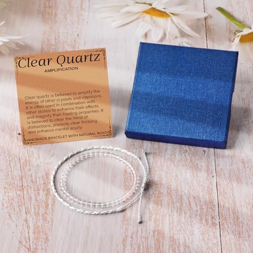 QOGIR 2pcs Handmade Healing Bracelet, Natural Gem Stone Crystal Elastic Bracelet - color: Clear Quartz(Stone of Amplification), size: 4mm